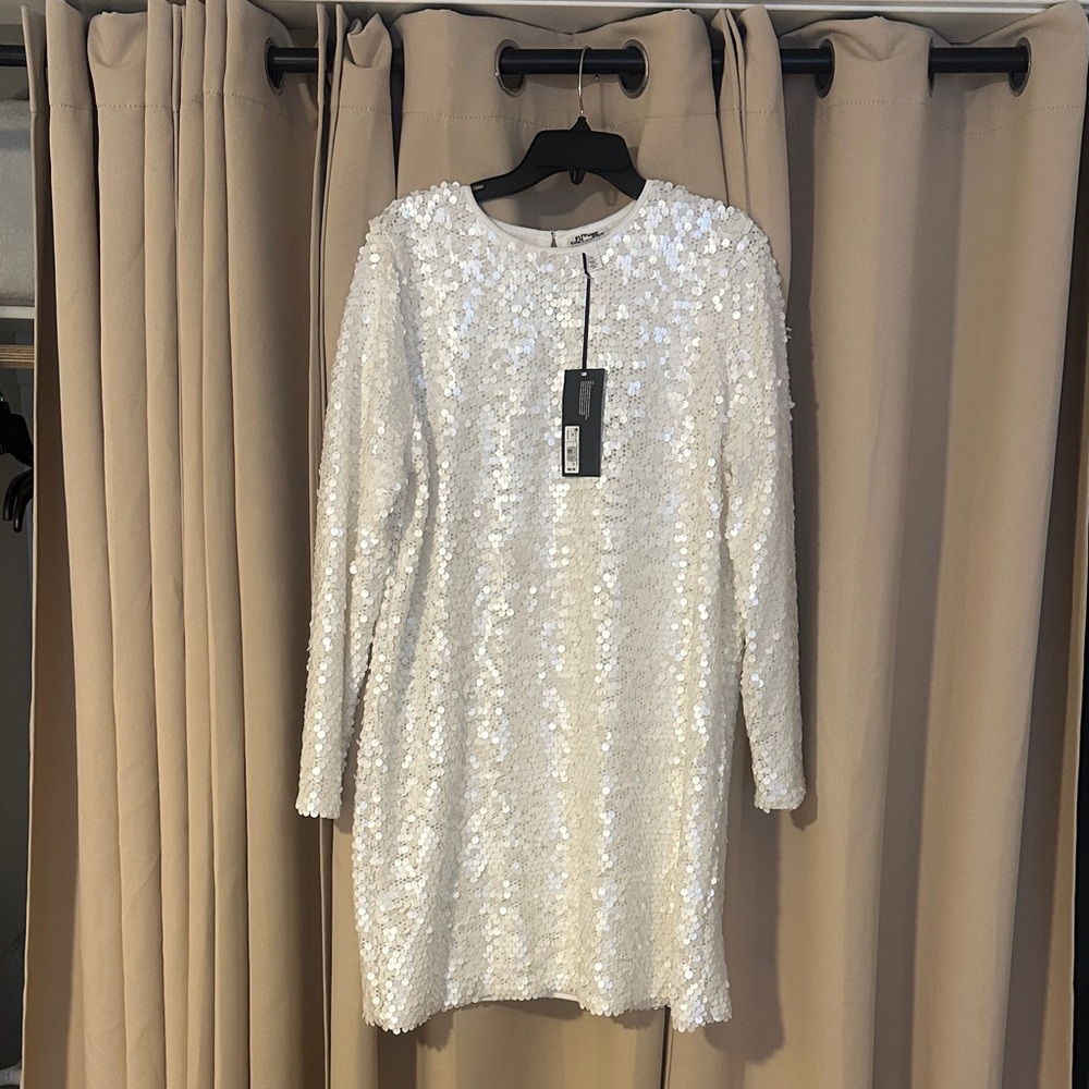 Stunning White Sequin Long Sleeve Dress